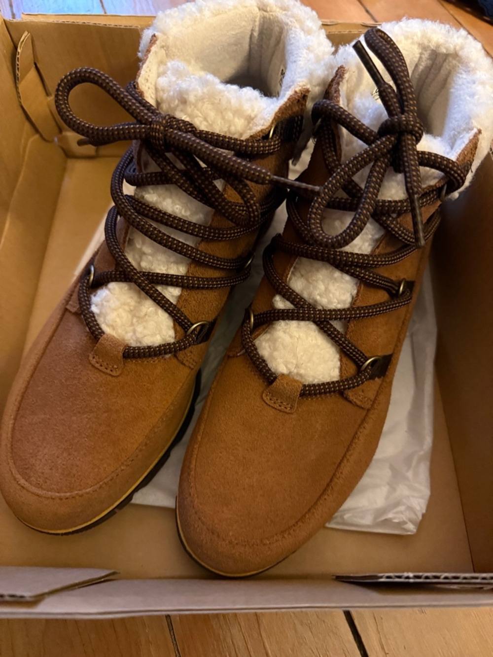 Sorel Harlow Lace Cozy Brown Sherpa-Lined Lace-Up Boots, Women’s Size 10